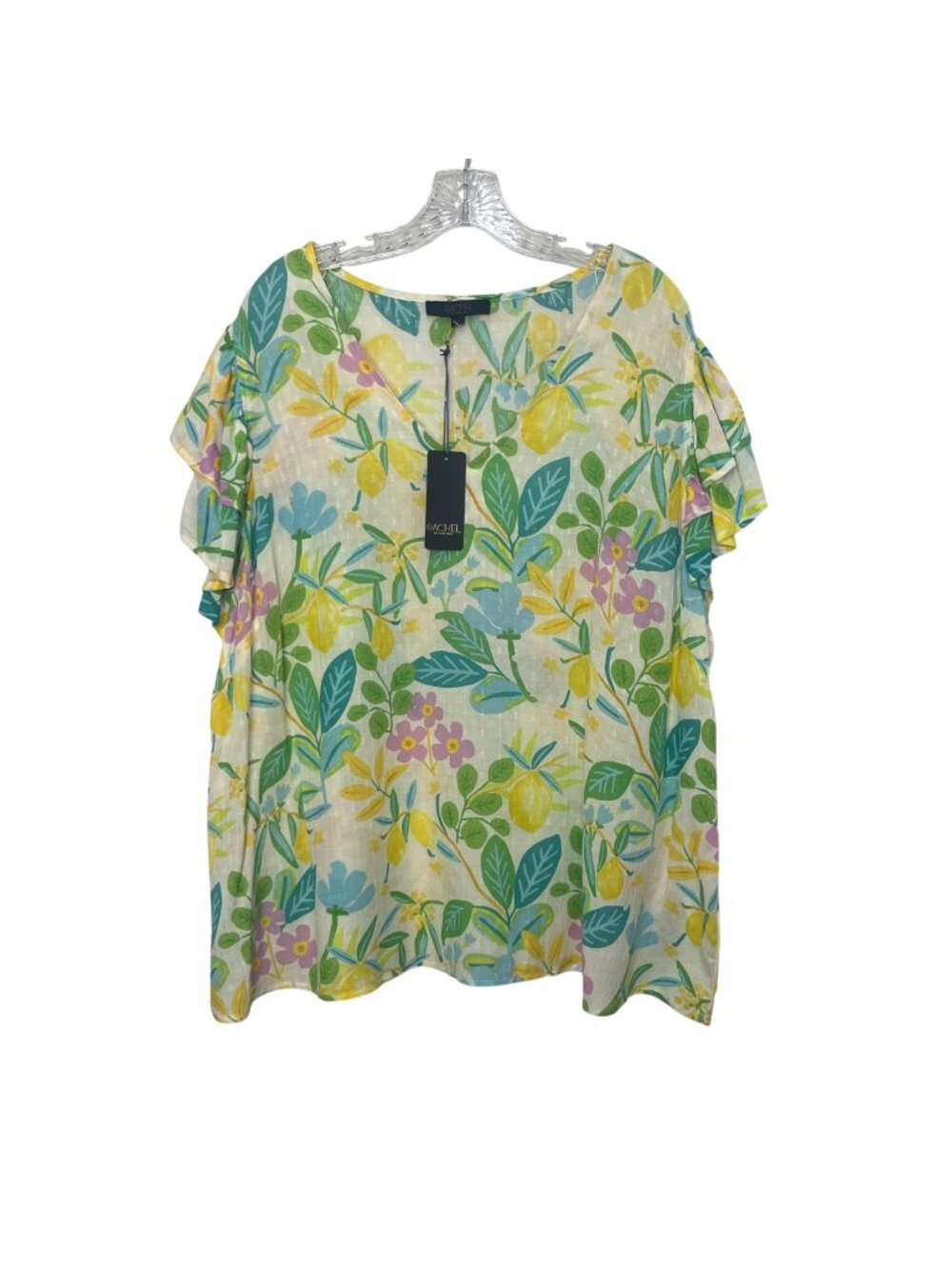 Rachel Roy Floral Print Shirt Top 2X Yellow Blue New Spring‎ Summer